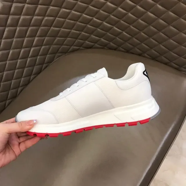 Prada White Red Mesh Upper Triangular Logo Accent Lifestyle Sneakers 3