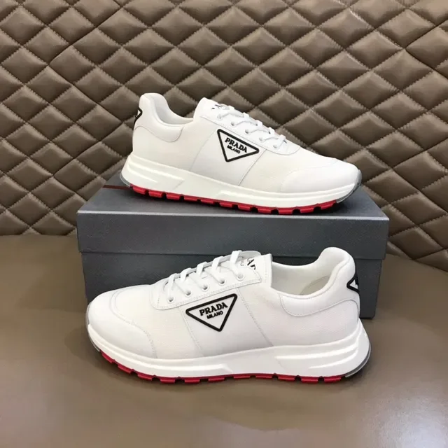 Prada White Red Mesh Upper Triangular Logo Accent Lifestyle Sneakers 5