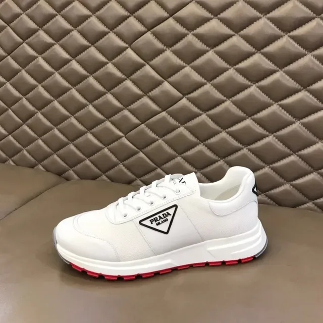 Prada White Red Mesh Upper Triangular Logo Accent Lifestyle Sneakers 6