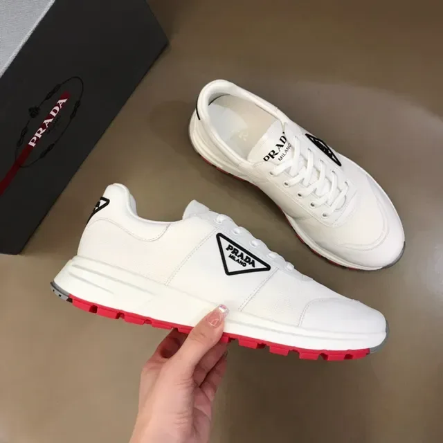 Prada White Red Mesh Upper Triangular Logo Accent Lifestyle Sneakers 7