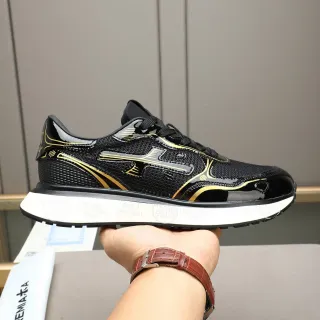 Premiata Black and Gold Patent Mesh Lifestyle Sneakers
