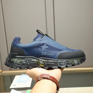 Premiata Navy Black Laceless Zip-Closure Upper Rugged Vibram Outsole Lifestyle Sneakers