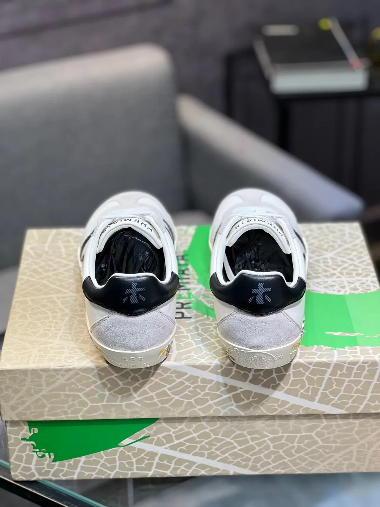Premiata White Black Leather-Suede Hybrid Upper Zigzag Side Stripes Sneakers 7