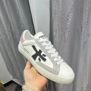 Premiata White Gray Low-Top Mixed-Material Upper Lifestyle Sneakers