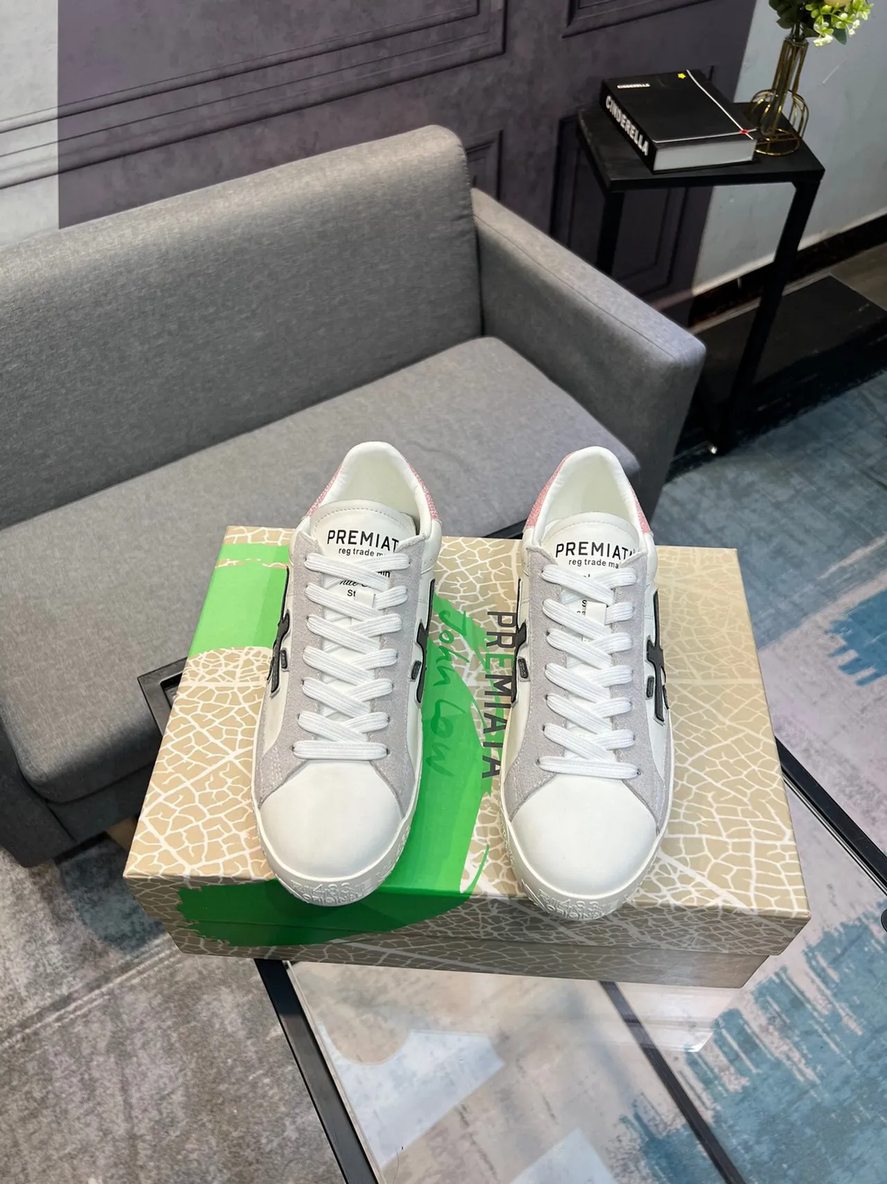 Premiata White Gray Low-Top Mixed-Material Upper Lifestyle Sneakers 2