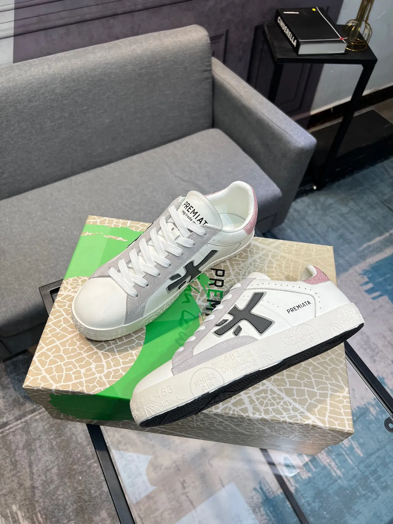 Premiata White Gray Low-Top Mixed-Material Upper Lifestyle Sneakers 4