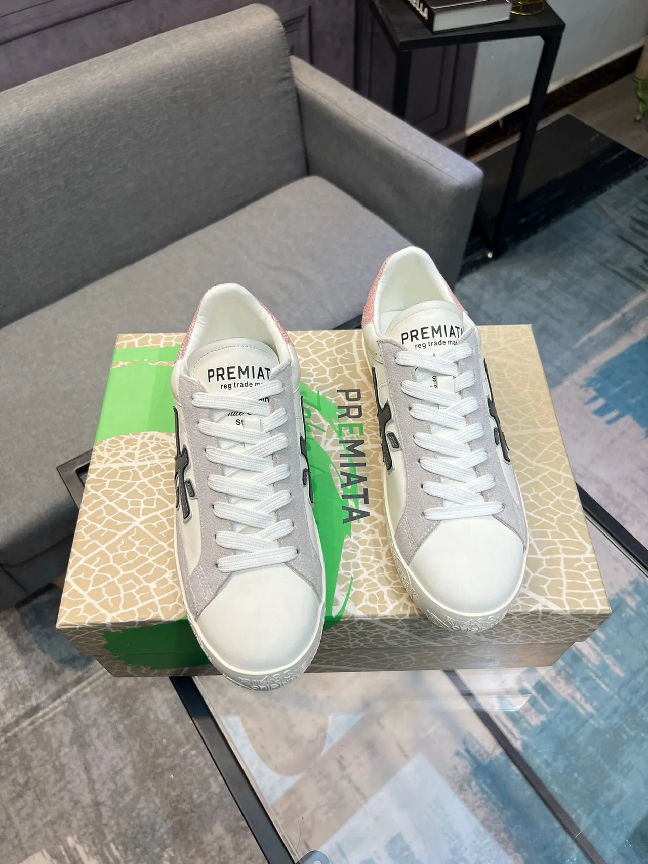 Premiata White Gray Low-Top Mixed-Material Upper Lifestyle Sneakers 5