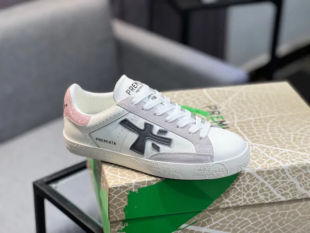Premiata White Gray Low-Top Mixed-Material Upper Lifestyle Sneakers 9