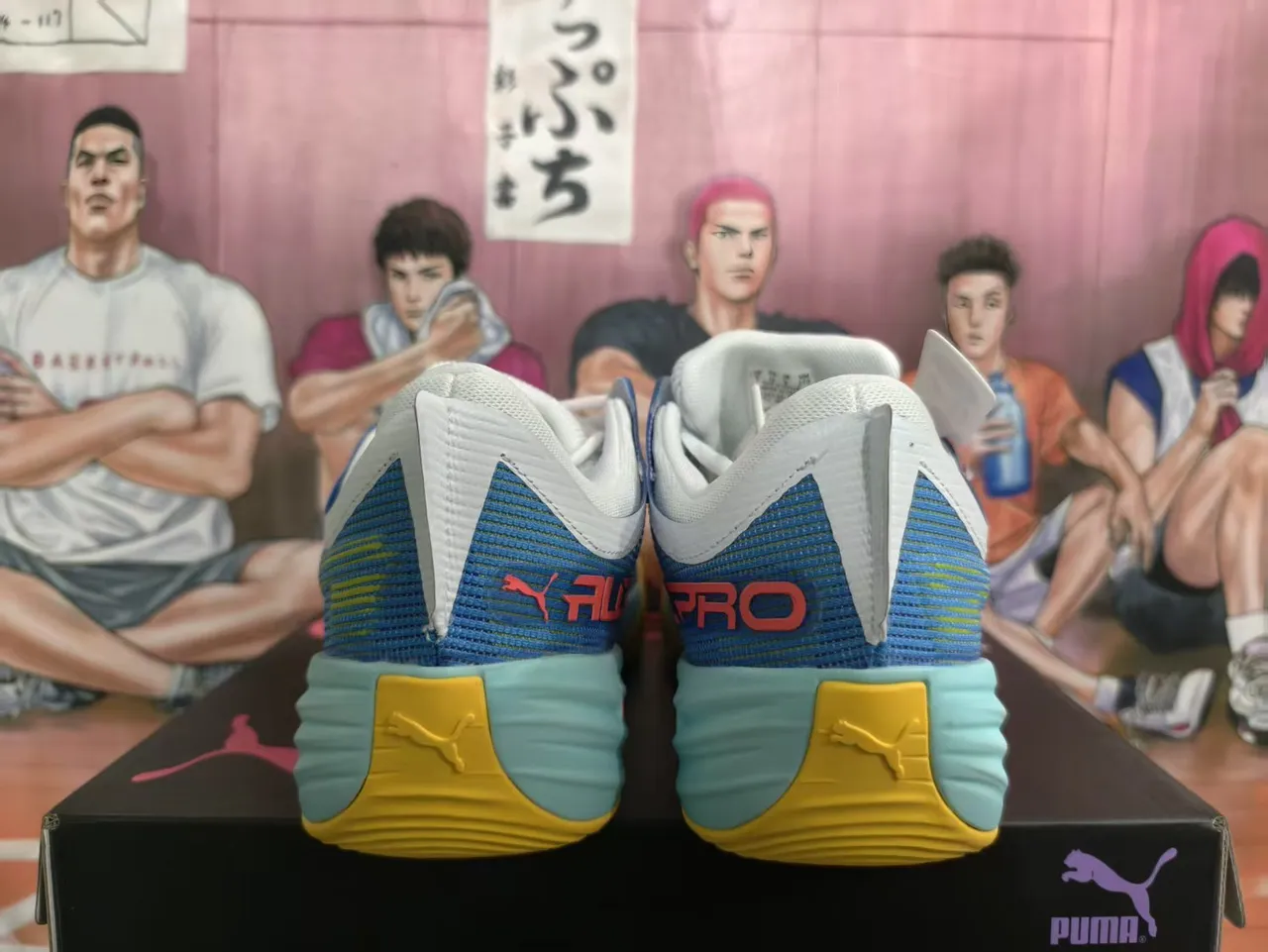 Puma All-Pro Nitro Bleu Jaune Maille Mesh Supérieur Attache du Mi-pied Chaussures de Basket-ball 3
