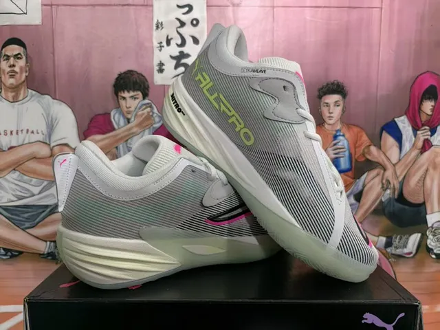 Puma ALLPRO Cinza Branco Verde Lima Rosa Tênis de Basquete 2