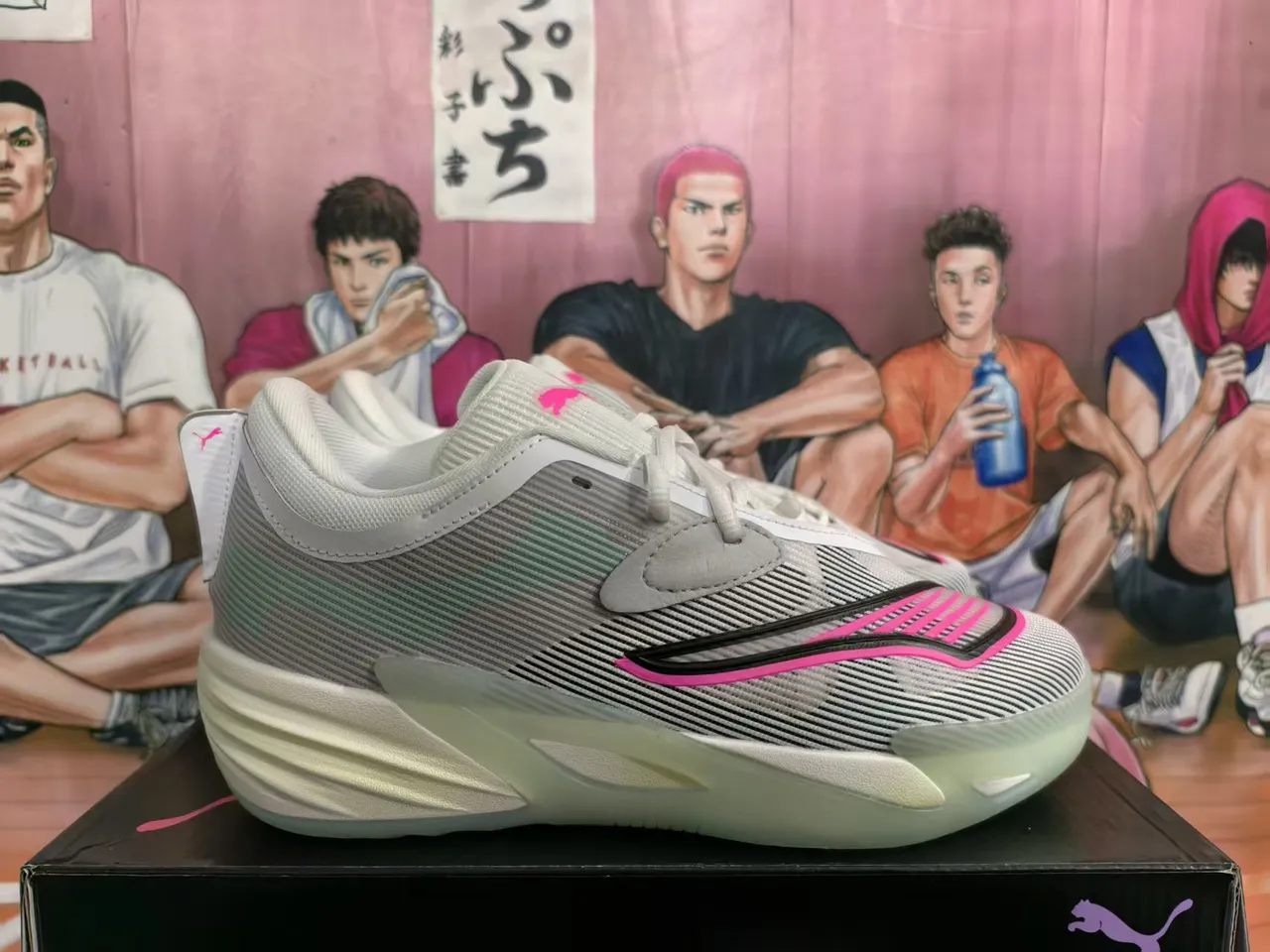 Puma ALLPRO Cinza Branco Verde Lima Rosa Tênis de Basquete 3