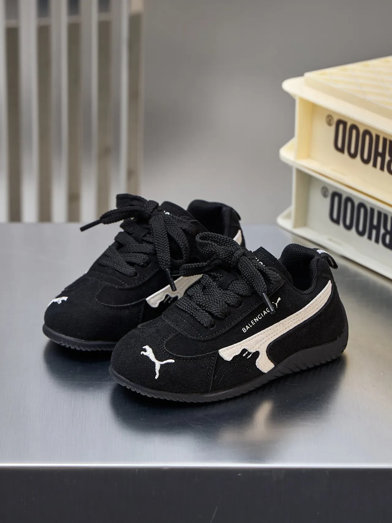 Puma بيج أسود سويد علوي مستوحى من السباقات خط أسلوب حياة حذاء رياضي 6