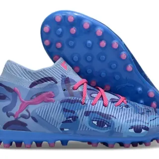 Puma Blue Pink Knit Collar Camo-Print Upper Artificial-Grass Soccer Shoes
