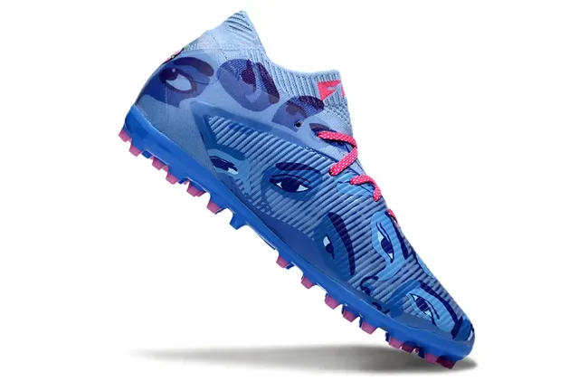 Puma Blue Pink Knit Collar Camo-Print Upper Artificial-Grass Soccer Shoes 2