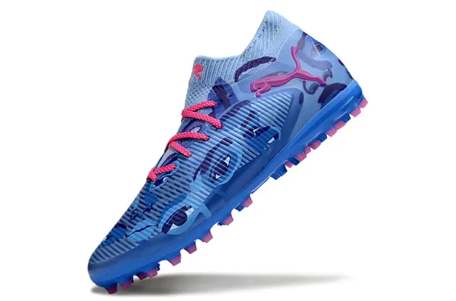 Puma Blue Pink Knit Collar Camo-Print Upper Artificial-Grass Soccer Shoes 3