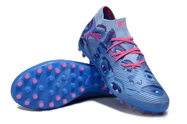 Puma Blue Pink Knit Collar Camo-Print Upper Artificial-Grass Soccer Shoes 4