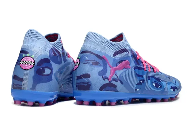 Puma Blue Pink Knit Collar Camo-Print Upper Artificial-Grass Soccer Shoes 5