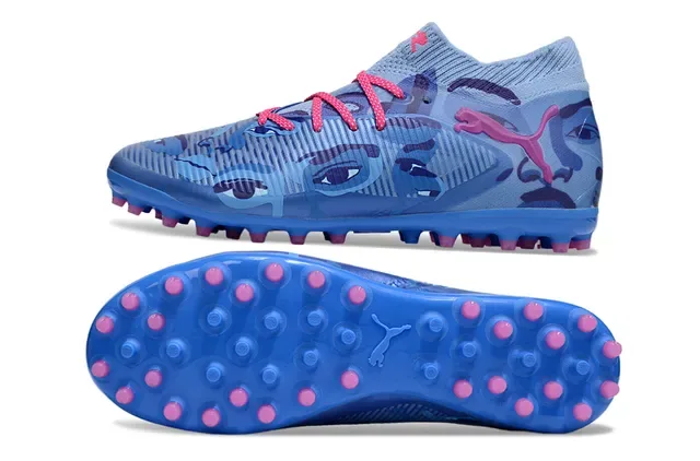 Puma Blue Pink Knit Collar Camo-Print Upper Artificial-Grass Soccer Shoes 6