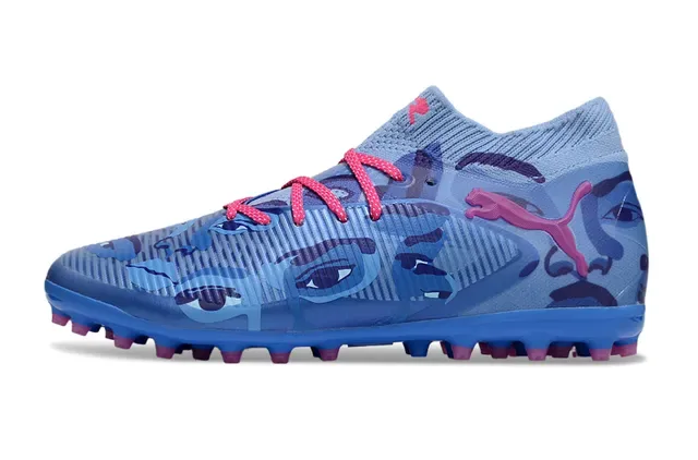 Puma Blue Pink Knit Collar Camo-Print Upper Artificial-Grass Soccer Shoes 7