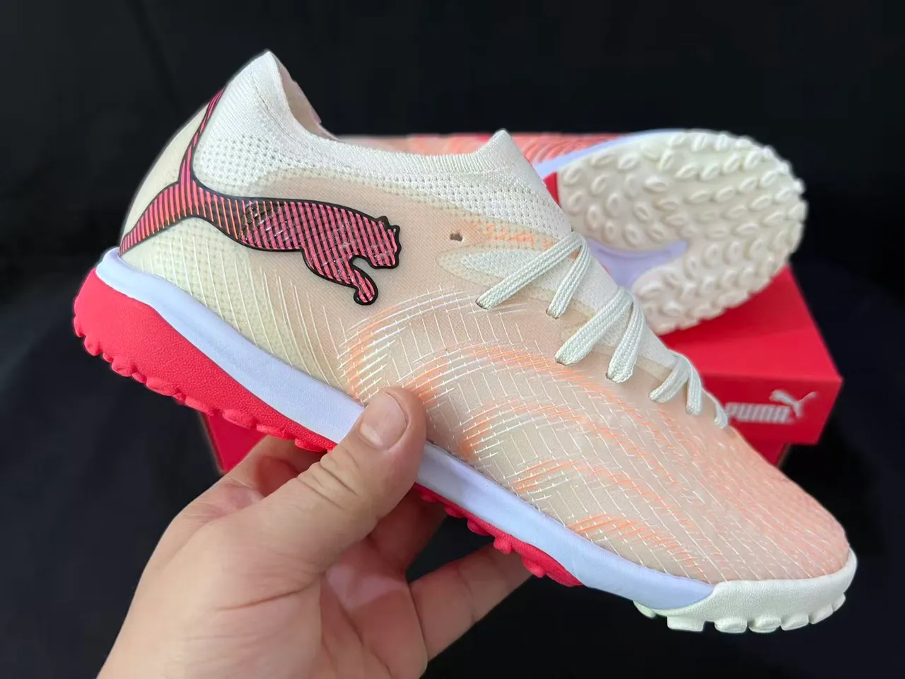 Puma Future Z Beige Pink Upper en tricot malla gradient gazon artificiel chaussures de soccer 6