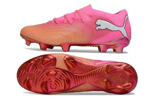 Puma Future Z Sapatos de futebol rosa laranja de corte baixo, com cadarços, upper texturizado sintético, solo firme 15