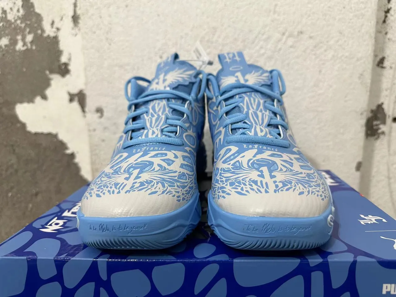 Puma MB.01 Bleu Blanc Haut Sculpté Onde Semelle Intermédiaire Chaussures de Basketball 3