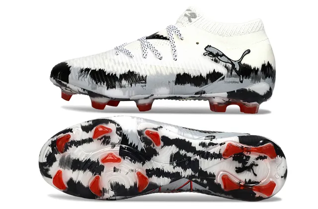 Puma Blanc Noir Chaussure à Encolure Chaussante Haut Tricoté Graphiques Brushstroke Terrain-Firme Chaussures de Football 6