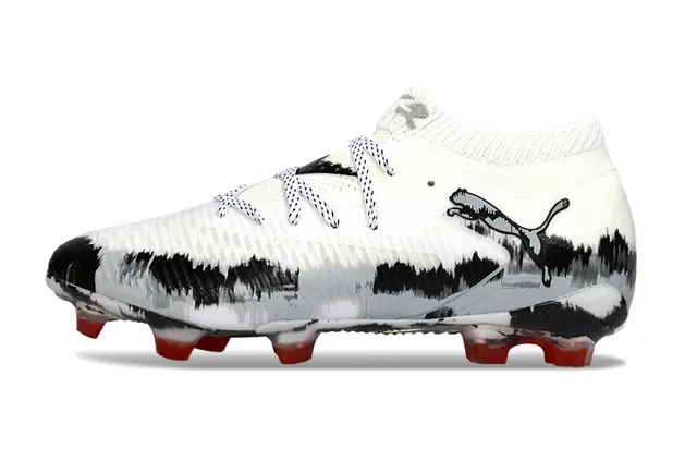 Puma Blanc Noir Chaussure à Encolure Chaussante Haut Tricoté Graphiques Brushstroke Terrain-Firme Chaussures de Football 7
