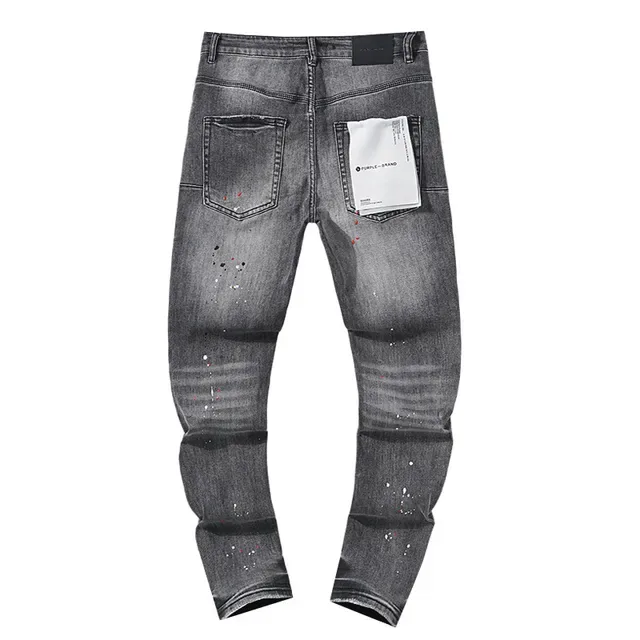 Purple Brand Distressed Paint-Splatter Slim-Fit Gray Jeans 3