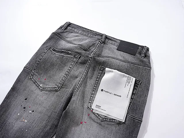 Purple Brand Distressed Paint-Splatter Slim-Fit Gray Jeans 5