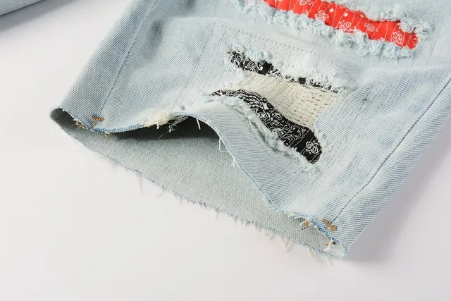 Purple Brand Distressed Patchwork Bandana Shorts 6