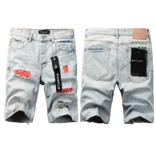 Purple Brand Distressed Patchwork Bandana Shorts 15