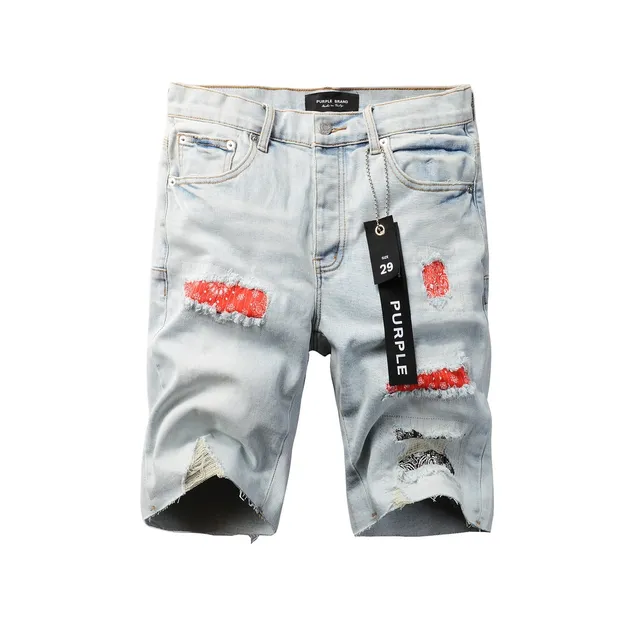 Purple Brand Distressed Patchwork Bandana Shorts 18