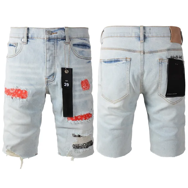 Purple Brand Distressed Patchwork Bandana Shorts 19