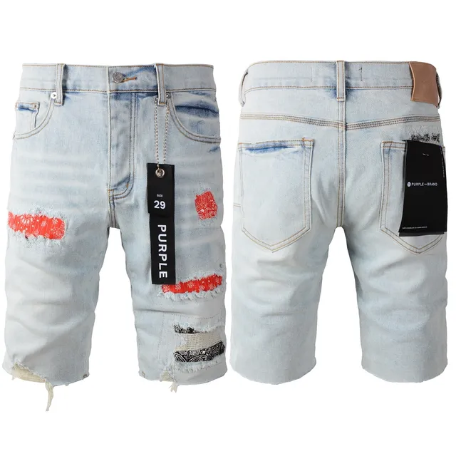 Purple Brand Distressed Patchwork Bandana Shorts 21