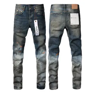 Purple Brand Distressed Splatter-Dyed Faded Wash Jeans