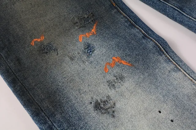 Purple Brand Distressed Splatter-Dyed Faded Wash Jeans 7