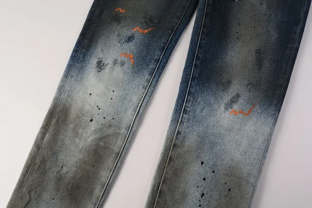Purple Brand Distressed Splatter-Dyed Faded Wash Jeans 9