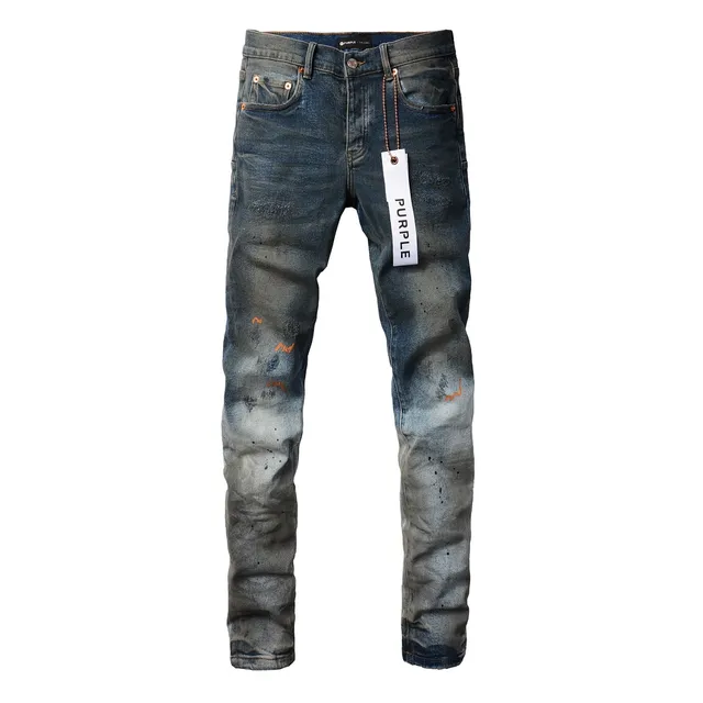 Purple Brand Distressed Splatter-Dyed Faded Wash Jeans 16
