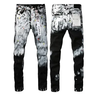 Purple Brand Paint-Splatter Distressed Slim-Fit Jeans