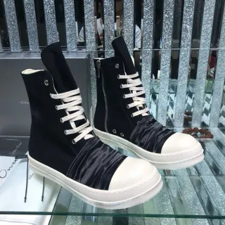 Rick Owens Geobasket Black and White Ruched Ankle Boots