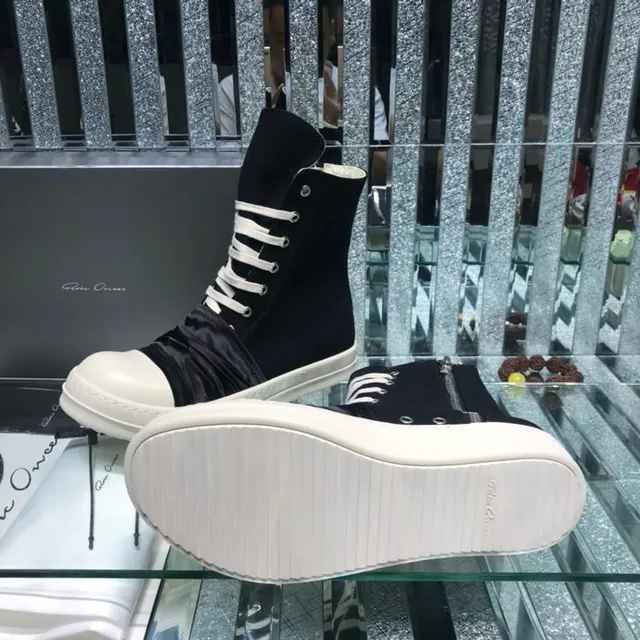 Rick Owens Geobasket Black and White Ruched Ankle Boots 4
