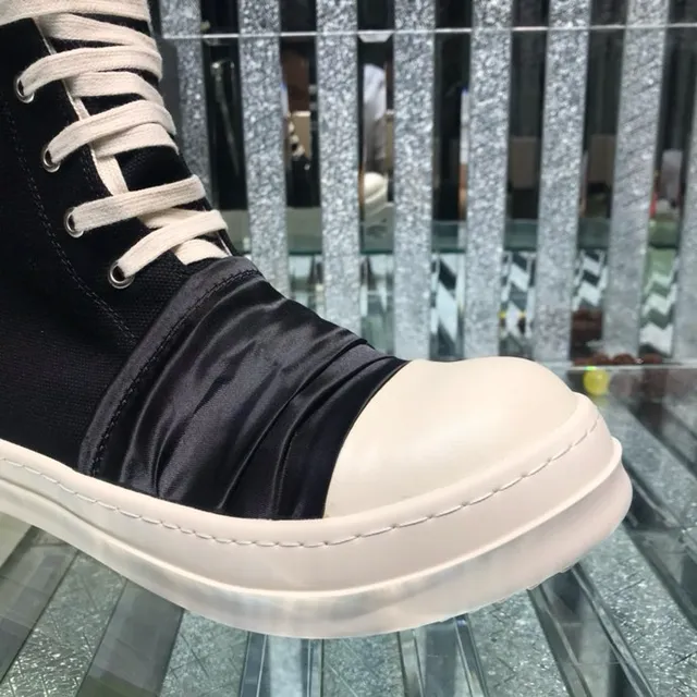 Rick Owens Geobasket Black and White Ruched Ankle Boots 7