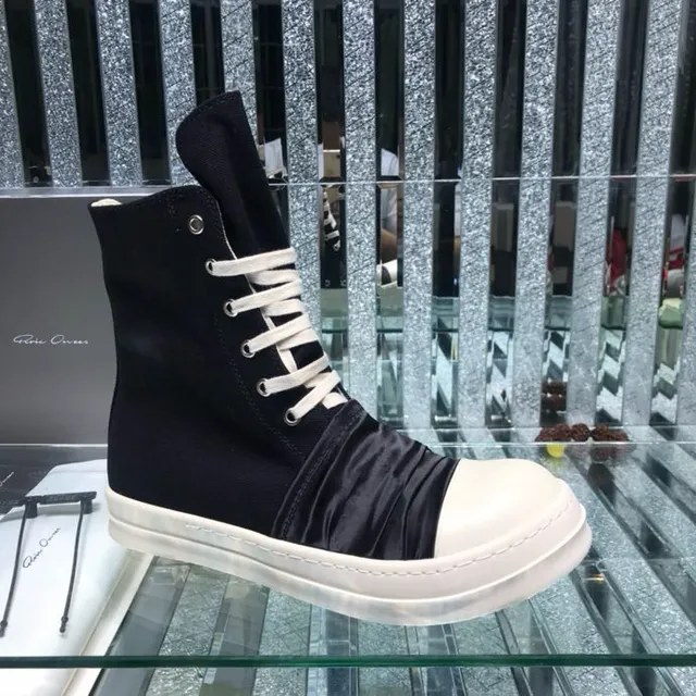 Rick Owens Geobasket Black and White Ruched Ankle Boots 8
