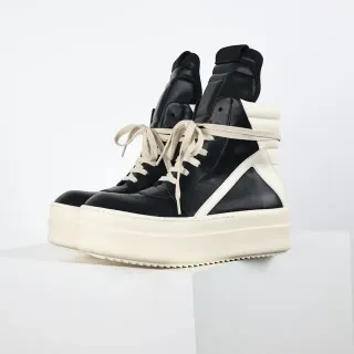 Rick Owens Ramones Black and Cream Platform Chunky Sneakers