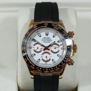 Rolex Cosmograph Daytona White Dial Rose Gold Case Black Rubber Strap Mechanical Watch