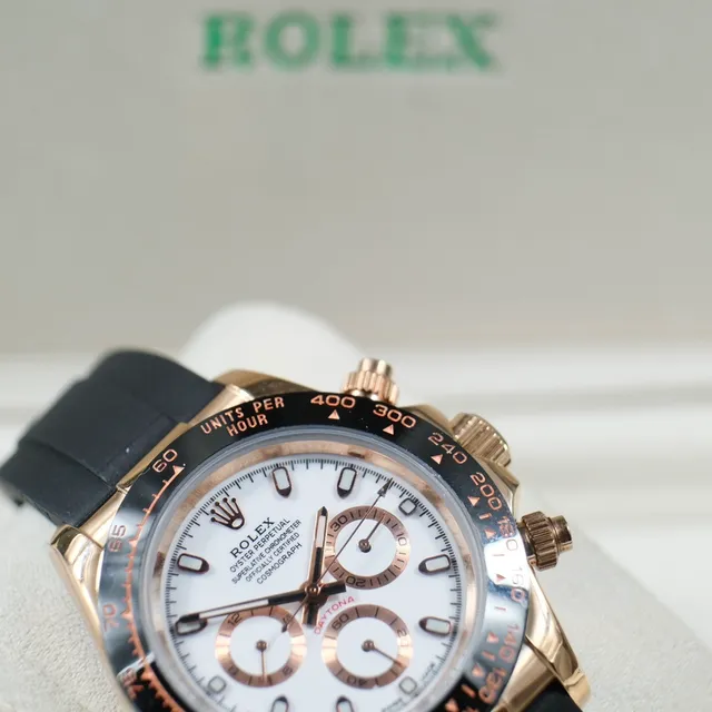 Rolex Cosmograph Daytona Cadran Blanc Boîtier Or Rose Bracelet Caoutchouc Noir Montre Mécanique 3