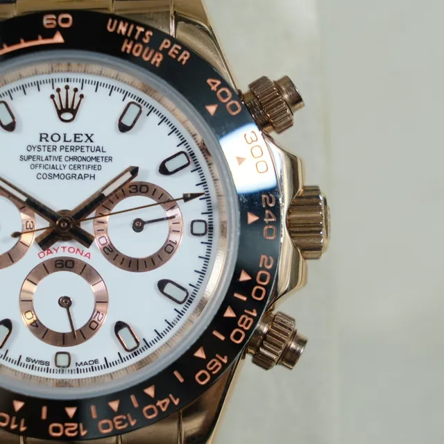 Rolex Cosmograph Daytona Cadran Blanc Boîtier Or Rose Bracelet Caoutchouc Noir Montre Mécanique 8