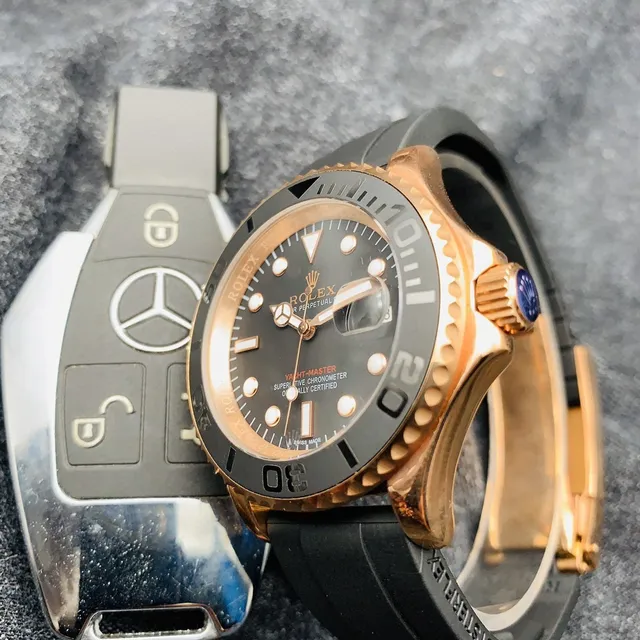 Rolex Yacht-Master Black Dial Rose Gold Case Gray Rubber Strap Mechanical Watch 5