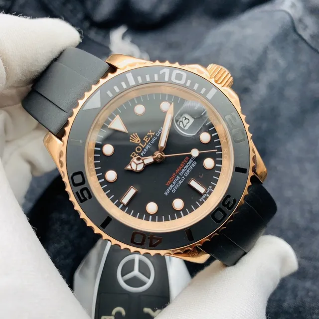 Rolex Yacht-Master Black Dial Rose Gold Case Gray Rubber Strap Mechanical Watch 7